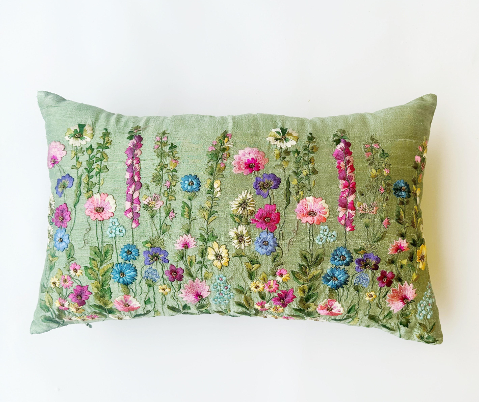 Foresta Pista Green Raw Silk Cushion (12 by 20 Inches)