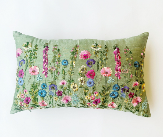 Foresta Pista Green Raw Silk Cushion (12 by 20 Inches)
