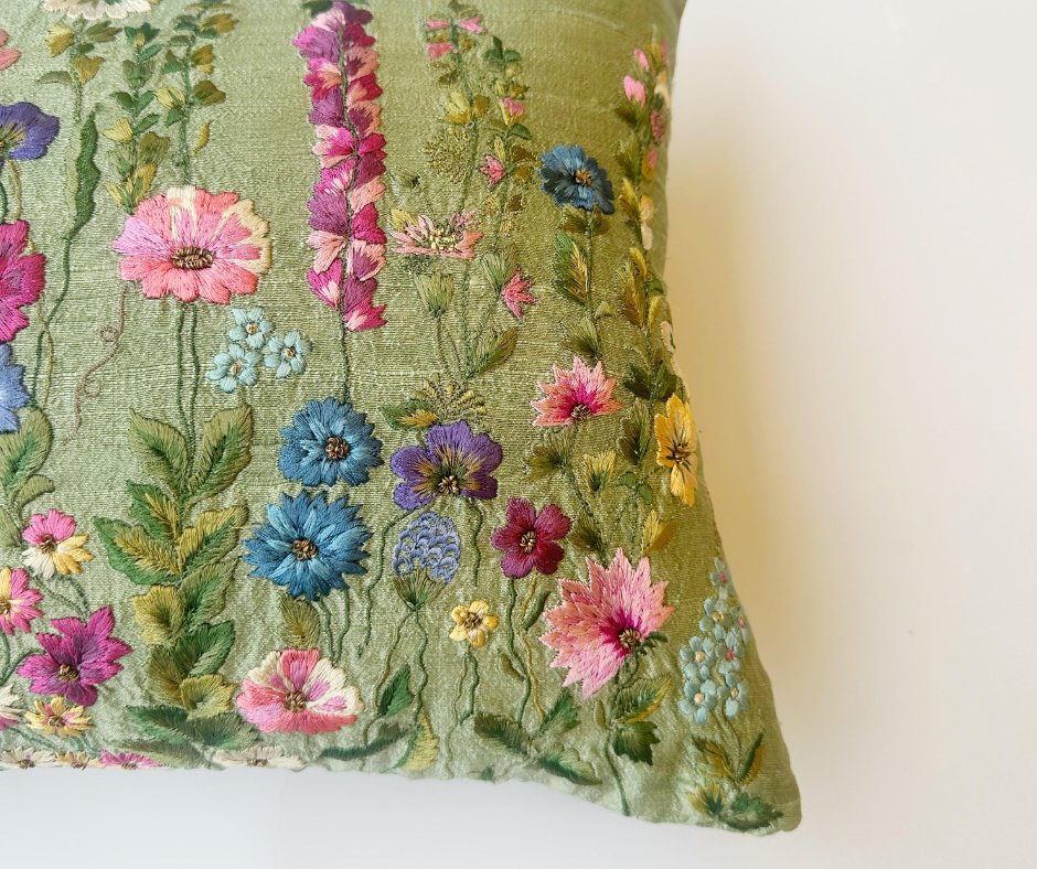 Foresta Pista Green Raw Silk Cushion (12 by 20 Inches)