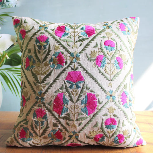 Resham Thread Cushion Cover (16 by 16 Inches)