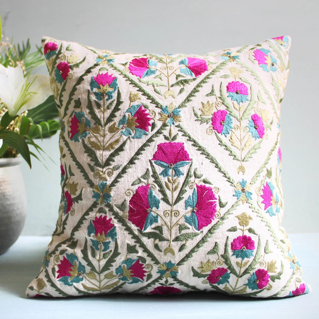 Resham Thread Cushion Cover (16 by 16 Inches)