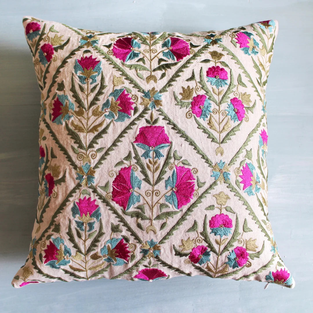 Resham Thread Cushion Cover (16 by 16 Inches)