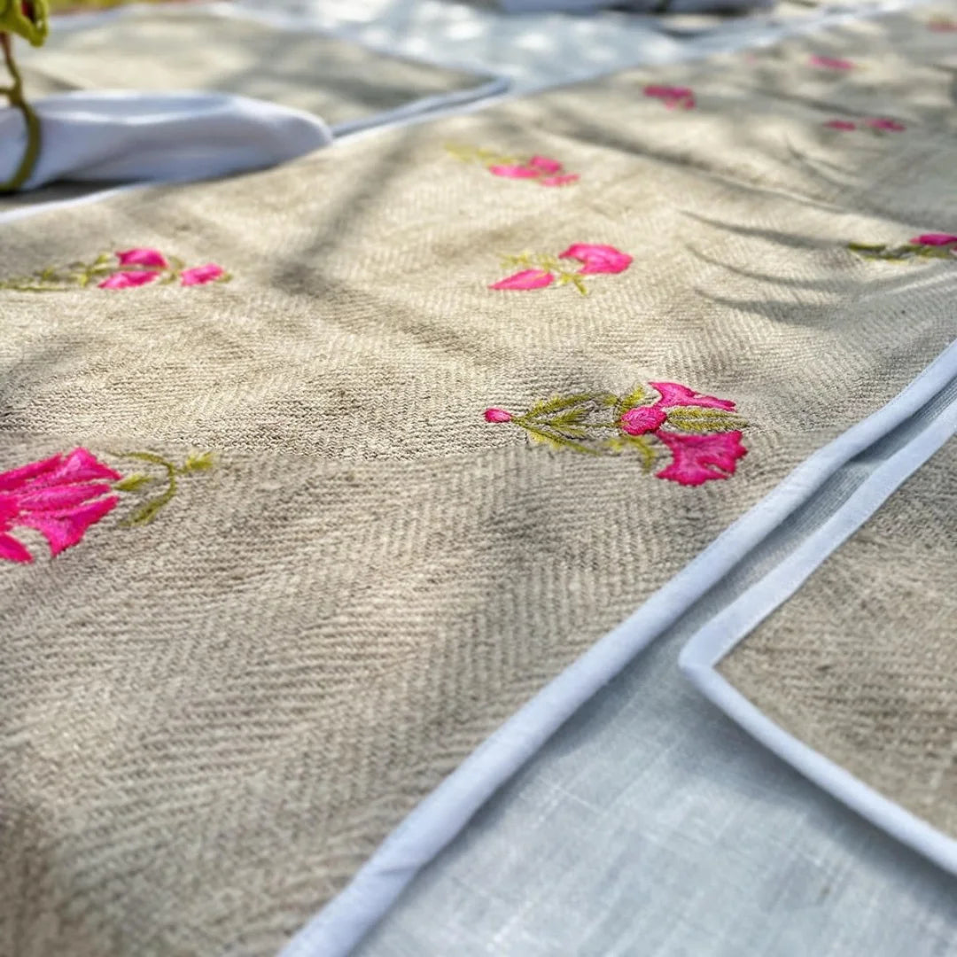 Textured Linen embroidered Table Runner