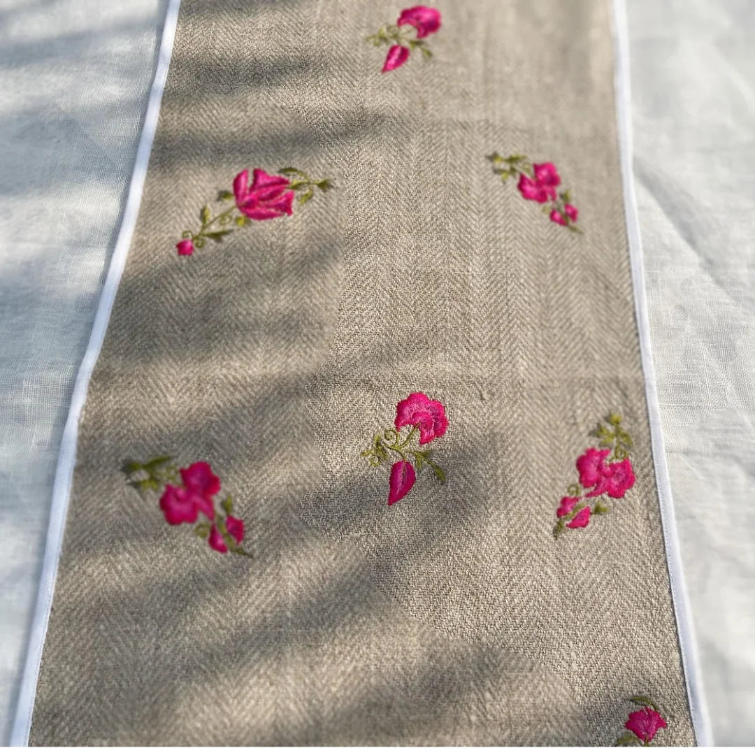 Textured Linen embroidered Table Runner