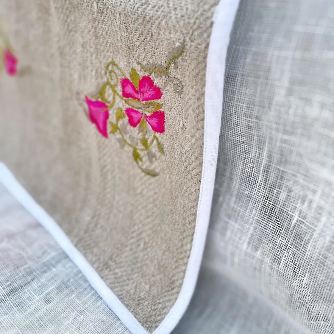 Textured Linen embroidered Table Runner