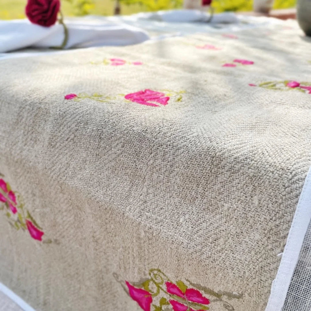Textured Linen embroidered Table Runner