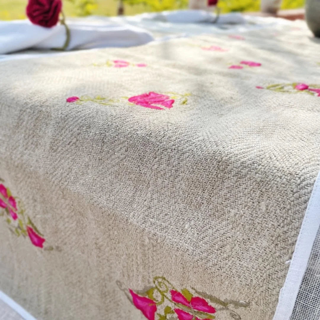 Textured Linen embroidered Table Runner