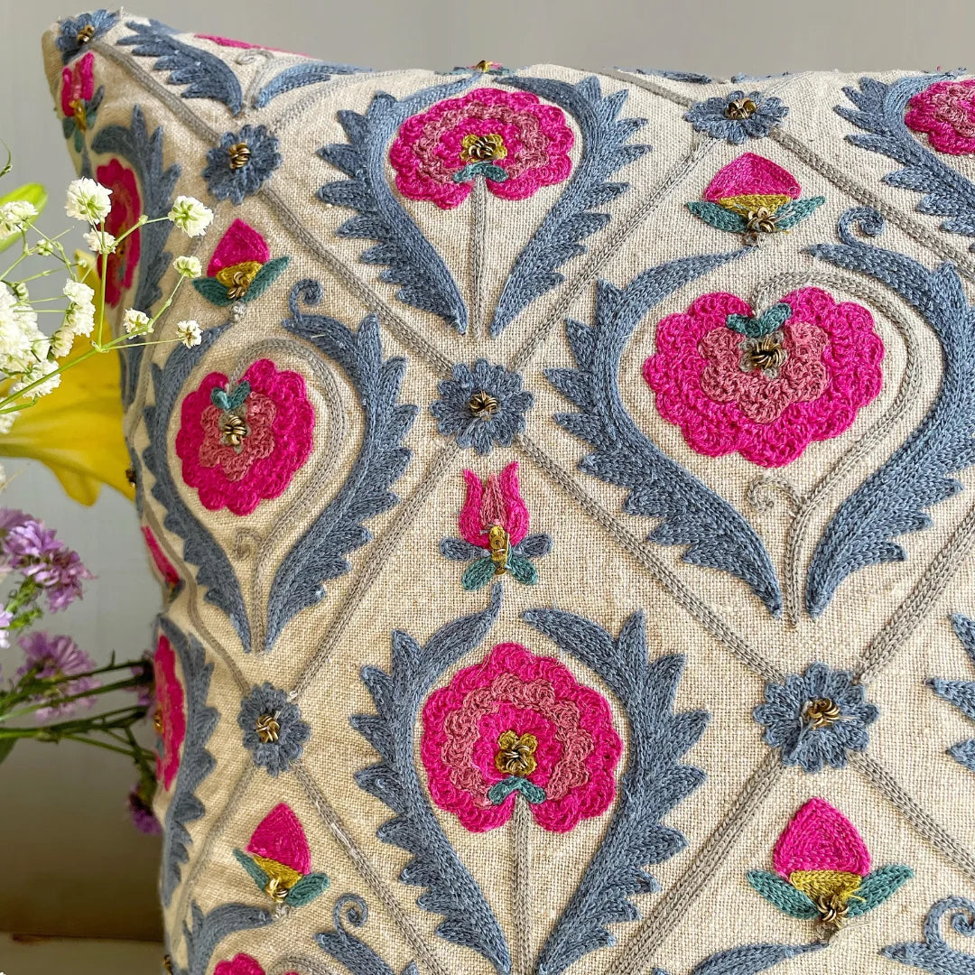 Barfi Phool Suzani Cushion Cover (20 by 20 Inches)