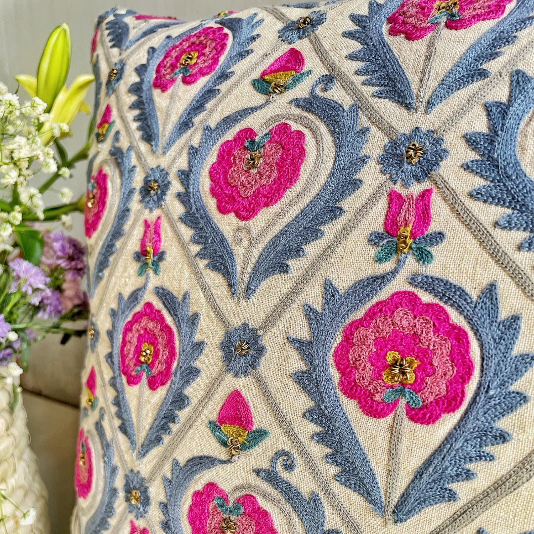 Barfi Phool Suzani Cushion Cover (18 by 18 Inches)