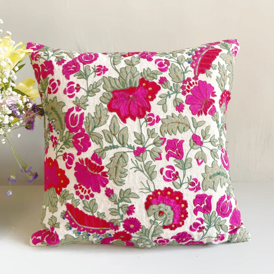 Hara Bhaag Linen Cushion Cover (16 by 16 Inches)