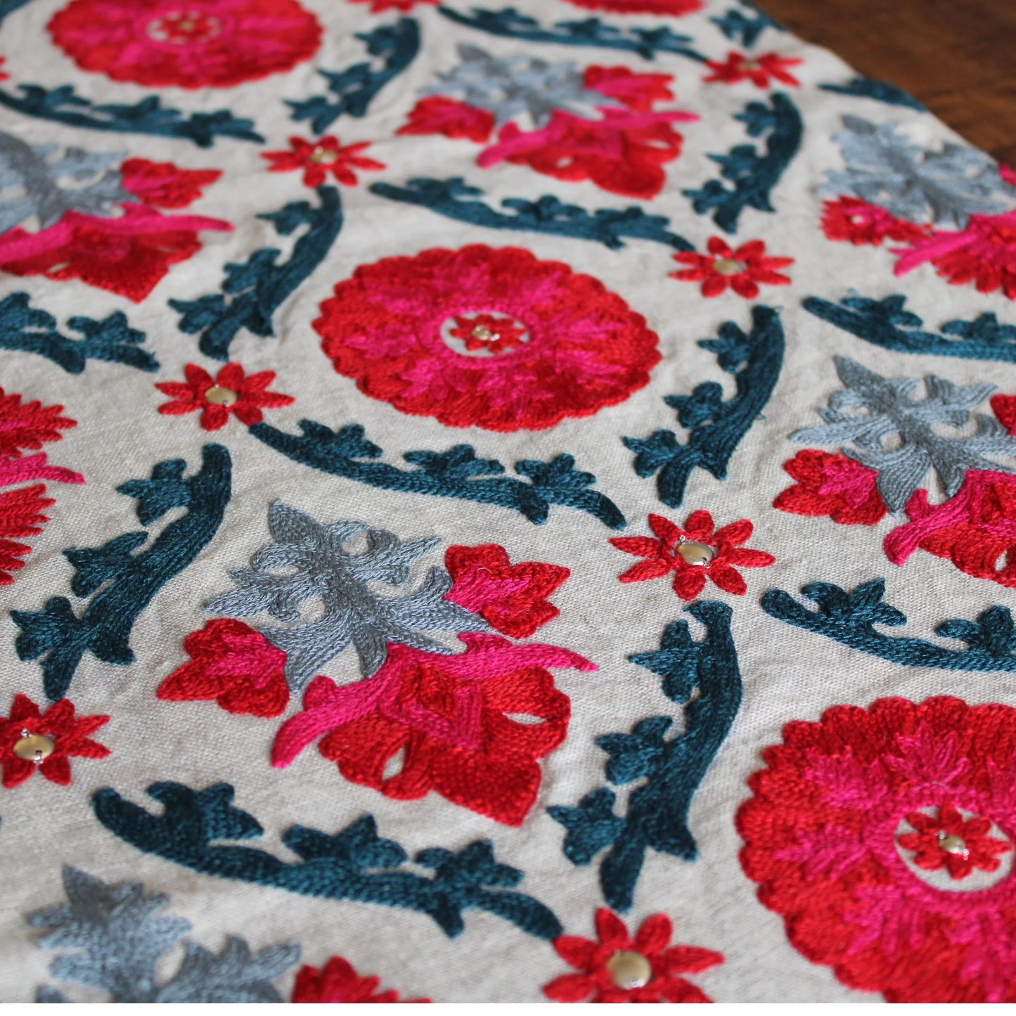 Suzani Embroidered Table Runner (Red) (13 by 72 Inches)