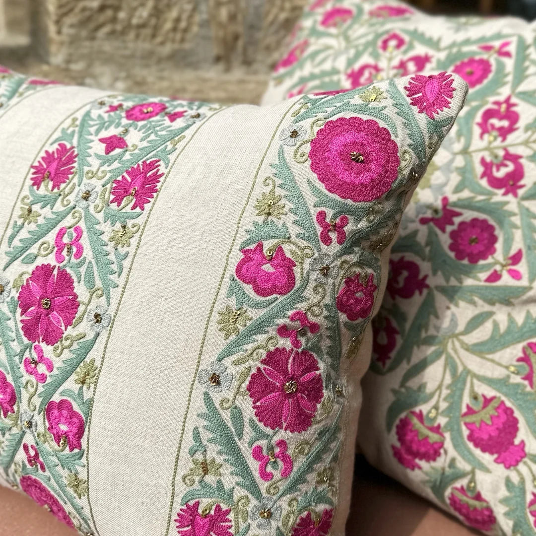 Gulaabi Jahan Embroidered Cushion Cover (14 by 20 Inches)