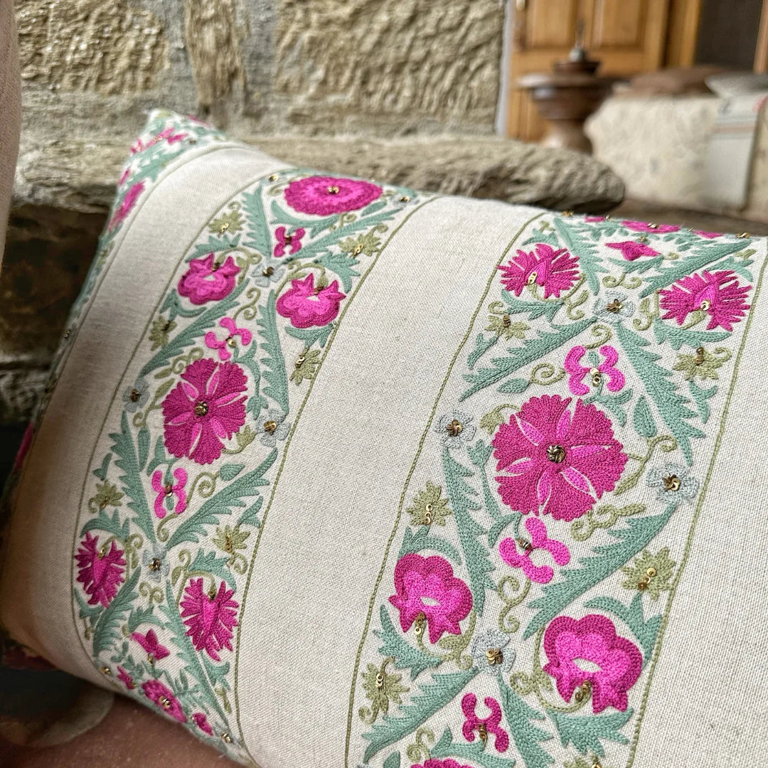 Gulaabi Jahan Embroidered Cushion Cover (14 by 20 Inches)